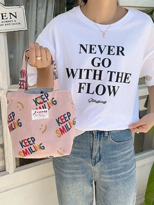 Sac fourre-tout en velours côtelé rose avec imprimé Keep Smiling et anses solides