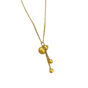 Golden titanium steel gourd necklace with dangling beads on white background