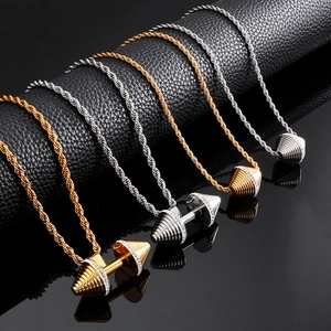 Hantel Und Kegel Anhänger Halskette Für Herren Edelstahl Mit Zirkonia Fitness Sportlicher Hip Hop Schmuck Kordelkette