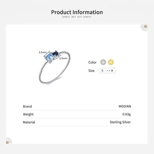 Minimalist S925 silver slim ring with two light and dark blue round zircons
