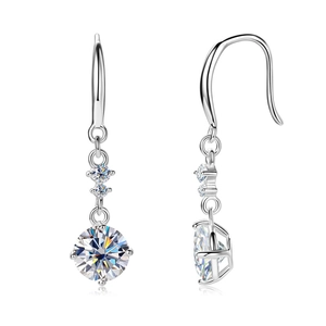 Elegant S925 sterling silver drop earrings with three vertical moissanite stones