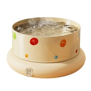 Distributeur d'eau chauffant pour animaux avec design à pois et réglage thermique