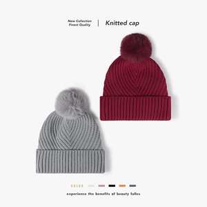 Bonnet Tricoté Femme Hiver Beanie Avec Pompon En Fausse Fourrure Et Doublure Polaire Chaud Extérieur