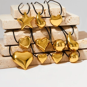 Stainless Steel Heart Star Pendant Necklace Mirror Polished Minimalist Aesthetic Adjustable Wax Cord Jewelry For Women
