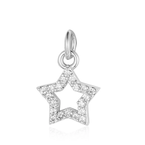 Macro detail of star-shaped silver pendant with cubic zirconia and 925 silver hallmark