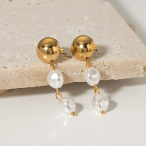 Artificial Baroque Pearl Drop Earrings Stainless Steel 18K Gold Plated Ball Post Elegant Retro Dangle Jewelry For Women