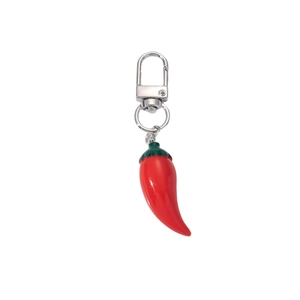 Creative red chili pepper keychain made of resin with silver metal lobster clasp and ring