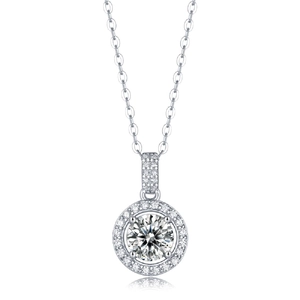 Elegant S925 sterling silver moissanite pendant necklace with a polished halo design