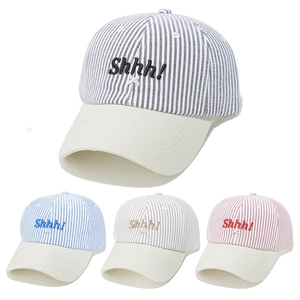 Striped Baseball Cap Cotton Shhh Letter Embroidery Casual Sun Protection Curved Brim Adjustable Sporty Hat For Men Women