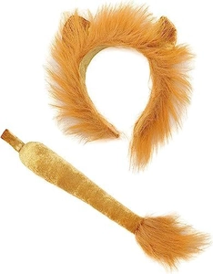 Close-up of fluffy lion ear headband and matching plush tail for cosplay animal costume