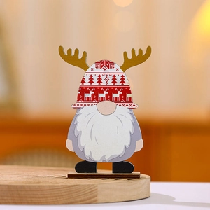 Christmas gnome wooden table ornament with red reindeer hat and white beard