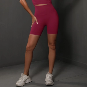 Ensemble haut de sport et short de yoga taille haute sans couture rouge foncé de gym