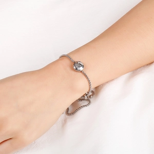 Silver stainless steel zodiac bracelet with diamond-set disc and adjustable slider
