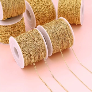 Roll of 18K gold plated stainless steel O-chain for DIY jewelry making and necklace crafts