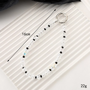 Luxury crystal beaded phone strap with silver ring, 16cm length and 22g weight
