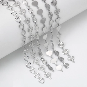 DIY stainless steel heart-shaped silver chains in various textures for jewelry making