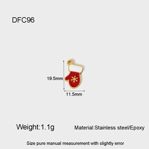 Stainless steel red enamel Christmas glove pendant with snowflake pattern, 19.5mm by 11.5mm