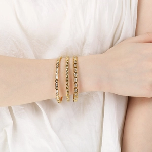 Three-piece set of 18K gold plated stainless steel bangles with sparkling zircon stones