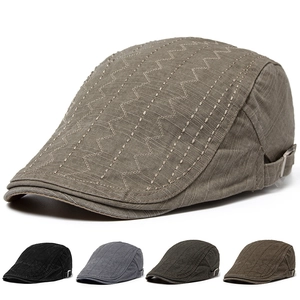 Vintage Men Flat Cap Pure Cotton Adjustable Retro Ivy Beret Hat Wave Stitching Sunshade Outdoor Casual