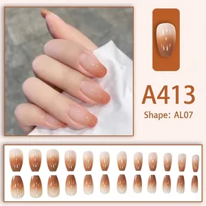 Translucent brown gradient press-on nails set with 24 pieces in a glossy finish