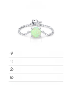 Detail of 925 sterling silver chain ring featuring 6x6mm opal stone and silver finish