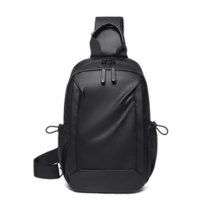 Waterproof black crossbody chest bag for men with dual zippers and adjustable shoulder strap
