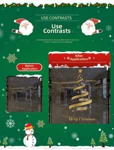 Detail of golden Christmas tree window stickers showing before and after application