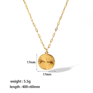 Detail of 18K gold-plated steel Evil Eye pendant with 17mm diameter and chain measurements