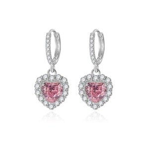925 Sterling Silver Heart Earrings with Pink Ice Cut Carbon Diamonds and Crystals