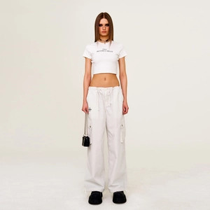 Ensemble SMFK phantom vintage crop top blanc et pantalon cargo à cordon femme