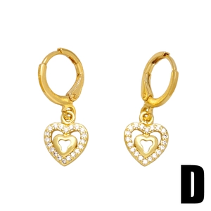 Elegant gold heart earrings with white pavé zircons and a hollow center design