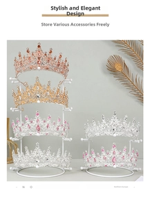 Macro shot of white multi-tier metal tiara display stand featuring anti-slip hooks