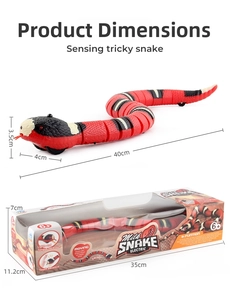 Detailed size specifications for sensing milk snake toy with red and black stripes