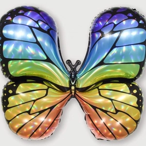 Holographic laser butterfly foil balloon with rainbow gradient for birthday party decor