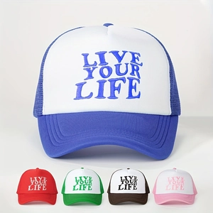 Trucker Hat Mesh Breathable Embroidery Live Your Life Adjustable Vintage Baseball Cap Sunshade Polyester Curved Brim