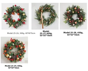 Christmas wreath variations with pine cones, berries, and ornaments in different sizes
