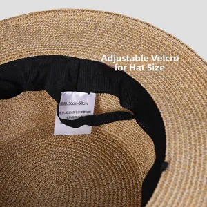 Détail de l'intérieur d'un chapeau de paille avec bandeau de sudation et velcro réglable