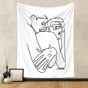 Minimalist line art wall tapestry showing a romantic hug for modern room decoration