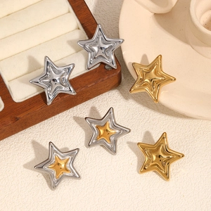Polished Stainless Steel 3D Layered Star Earrings Ring Necklace Geometric Minimalist INS Style Women Accessory