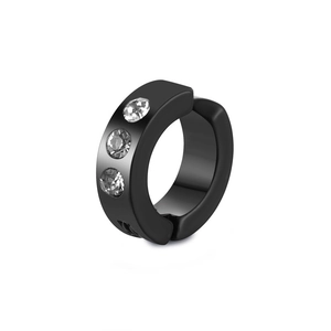Men's black titanium steel ear cuff with three inset white cubic zirconia diamonds