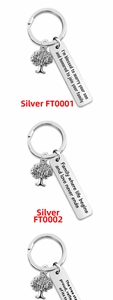 Silver tree of life keychain with engraved rectangular plate for family gifts