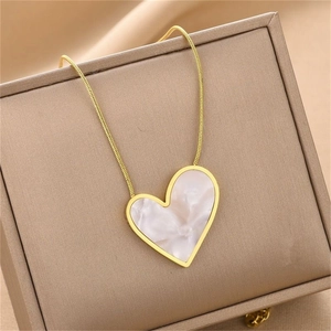 Elegant 18K gold-plated snake chain necklace with a marble-textured heart pendant