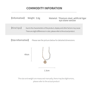 Detailed size specifications for titanium steel necklace with tiger eye stone pendant