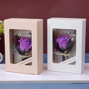 Soap rose gift box with purple flower and transparent window for Valentine's Day decor