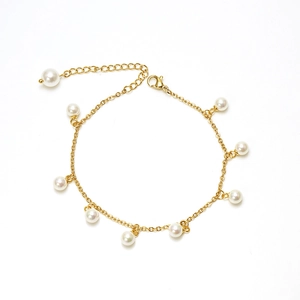 Artificial Pearl Anklet 18K Gold Plated Stainless Steel Tassel Chain Minimalist Elegant Jewelry For Women Summer Beach Accessory