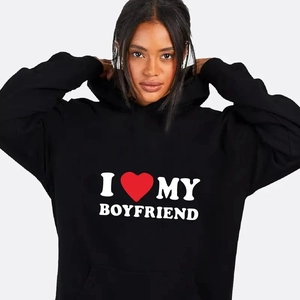 Men Pullover Hoodie Polyester Long Sleeve Casual Harajuku Heart Letter Print Sports Sweatshirt Hooded Top