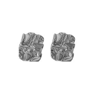 Vintage silver stainless steel earrings with geometric wrinkled texture and 18K plating