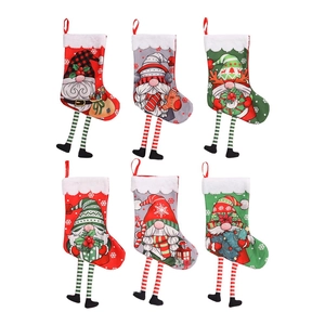 Set of 6 Christmas gnome stockings with plush faux fur trim for holiday tree decoration