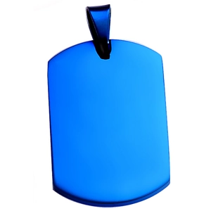 Minimalist blue stainless steel rectangular dog tag pendant with rounded corners