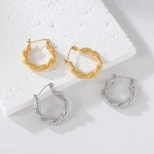 Minimalist Stainless Steel Twisted Rope Hoop Earrings For Women Vacuum Electroplated Tarnish Free Gold Silver Geometric Jewelry